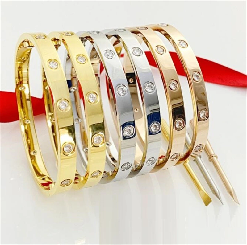 Jewelry 316 Stainless Steel Love Screwdriver Inlaid CZ Zircon Stone Bangle Bracelet Love Cross Design Bangles Bracelet