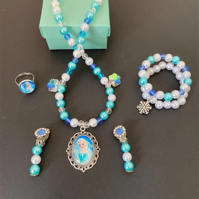 Conjunto de pulseiras com colar de pérolas da Disney para crianças de joias da moda