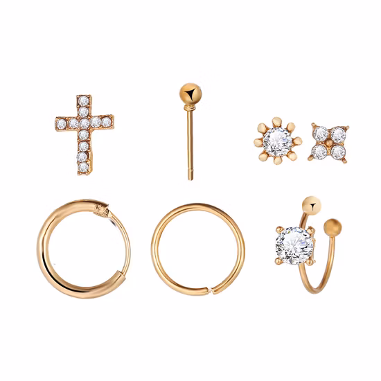 Cruz 7 PCS brincos conjunto estrela argola cristal minúsculos brincos de punho